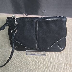 Coach Black Leather Wristlet with White Topstitching